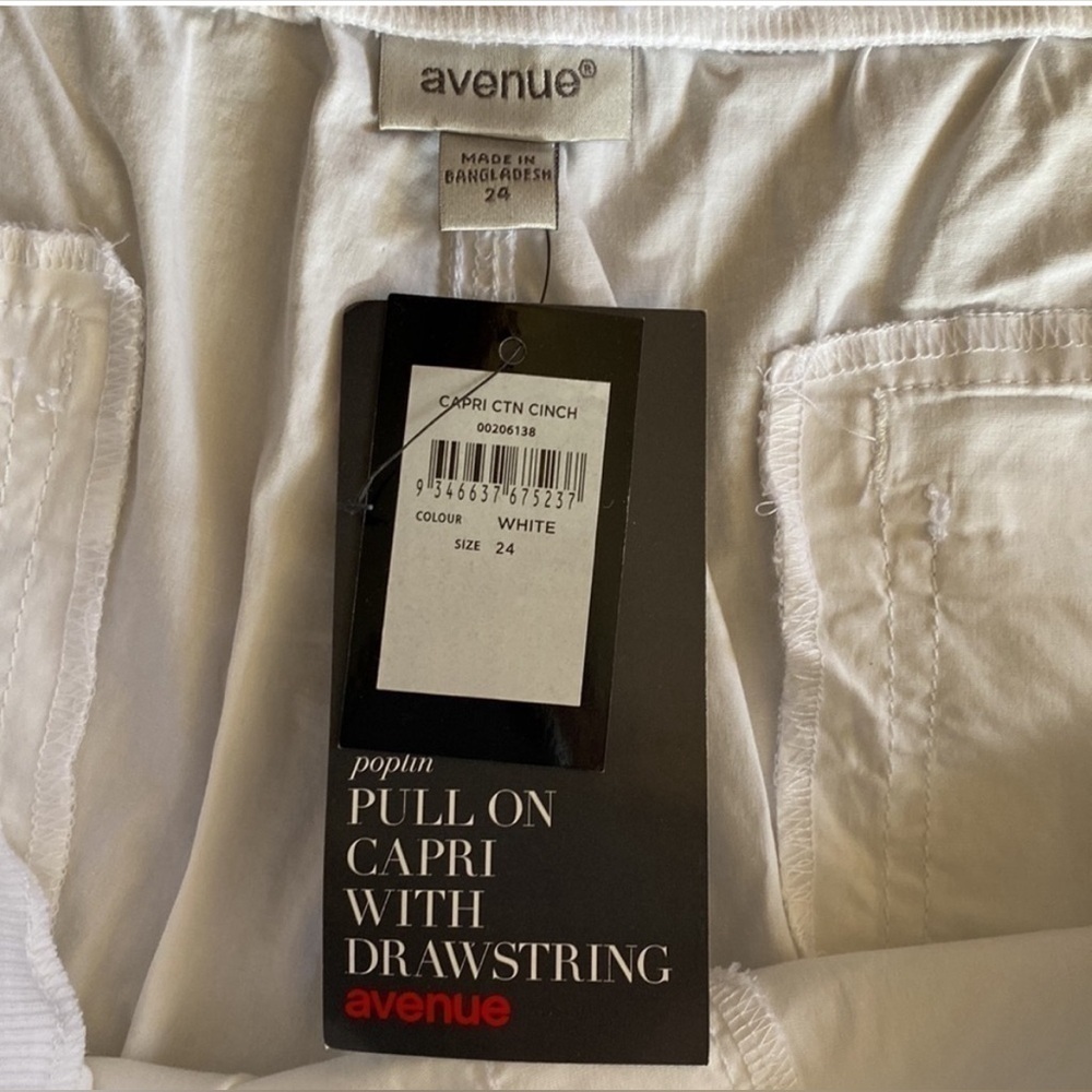 AVENUE Poplin pull on capri with drawstring waist cropped pants White 24… - Picture 3 of 6